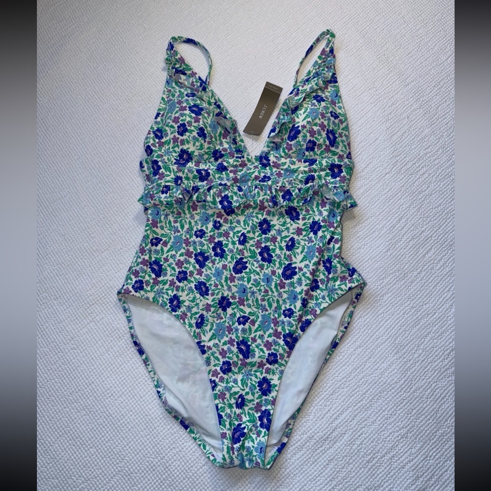 NWT J.Crew Storybook Floral Ruffle V-neck One Piece Swim